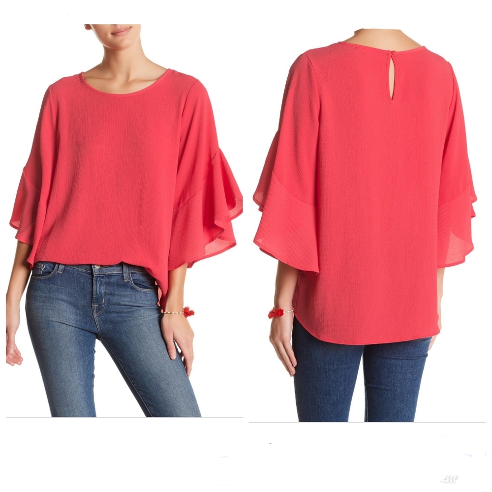 Pleione Bell Sleeve Pebble Crepe Blouse